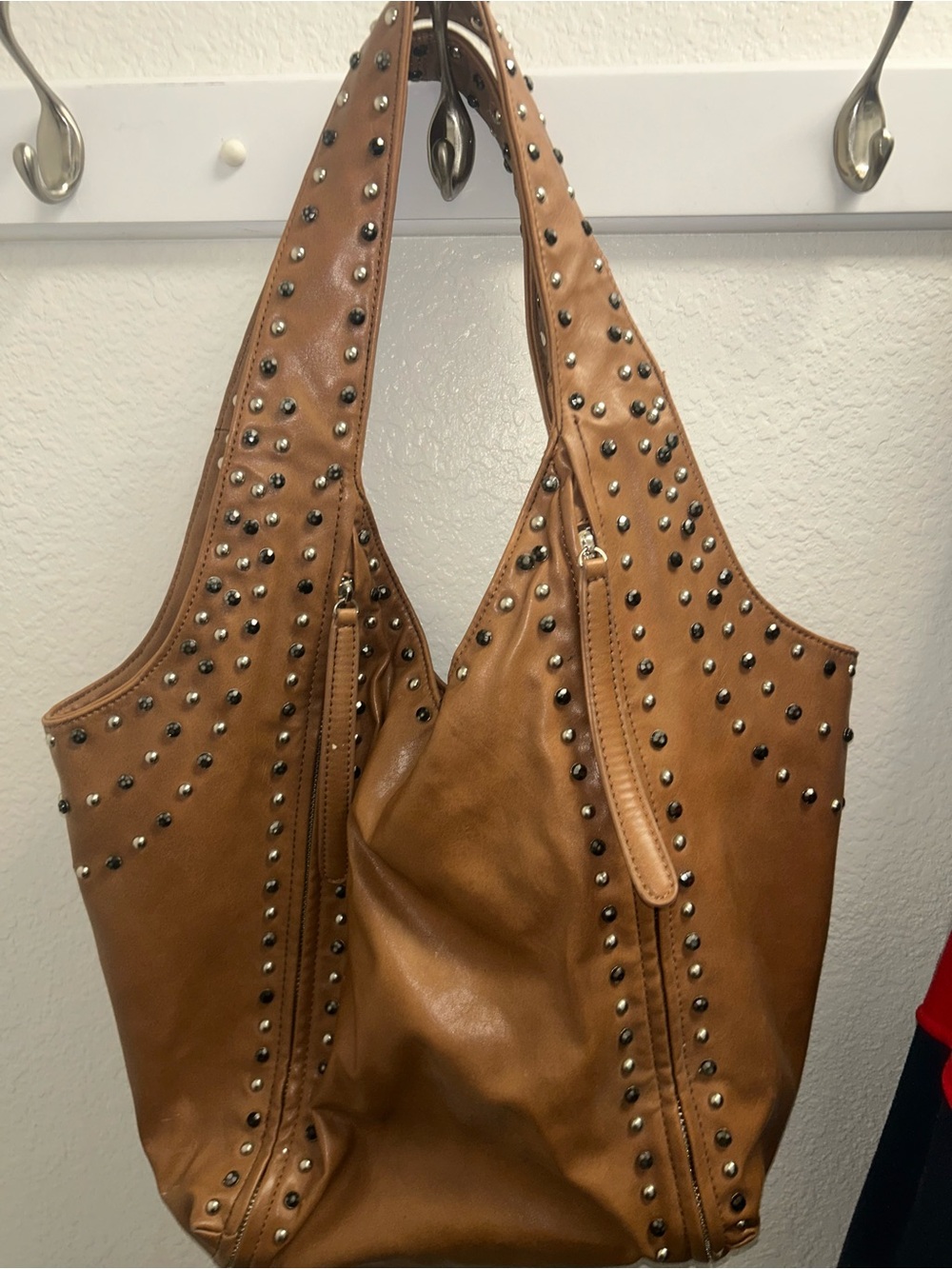 Imoshion Tan Studded Hobo Shoulder Bag